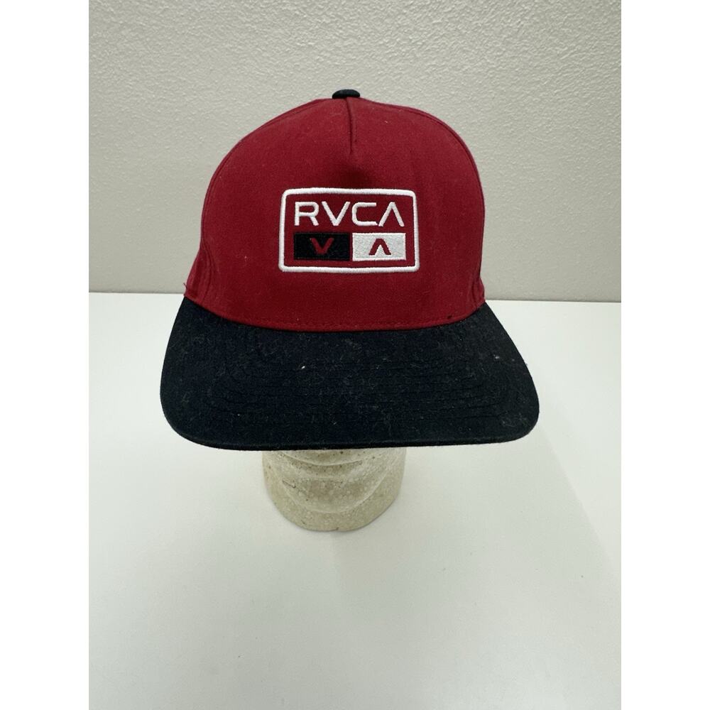 RVCA Snapback Hat Flat Brim Reb Black Logo Adjustable Mid Fit Cap